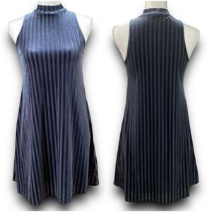 Mudd Y2K Navy Blue Velvet Ribbed A-Line Mock Sleeve Above the Knee Dress Women’s